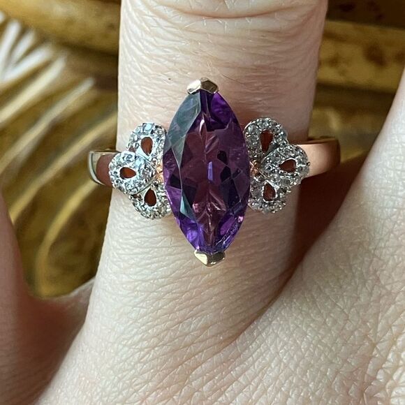 Rose De France Amethyst Marquise Cut Sterling Silver Ring Size 8 - Picture 1 of 9